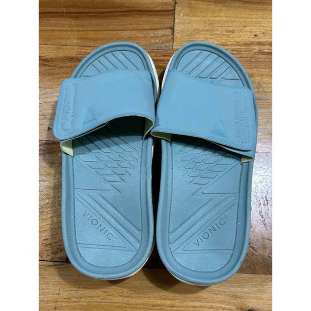 Vionic Rejuvenate Adjustable Recovery Slide Sandals Women's Size 8 Blue‎ Aqua
